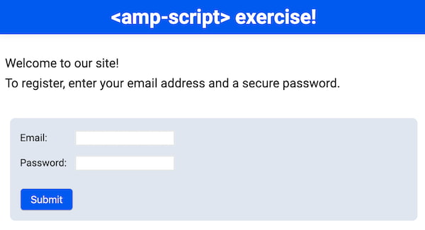 Web form with email and password inputs